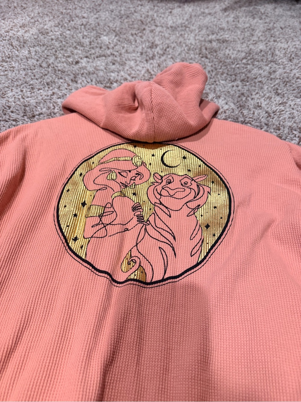 Disney Coral and Gold Waffle-Knit Zip Hoodie with Jasmine from Aladdin Patch - Picture 4 of 9